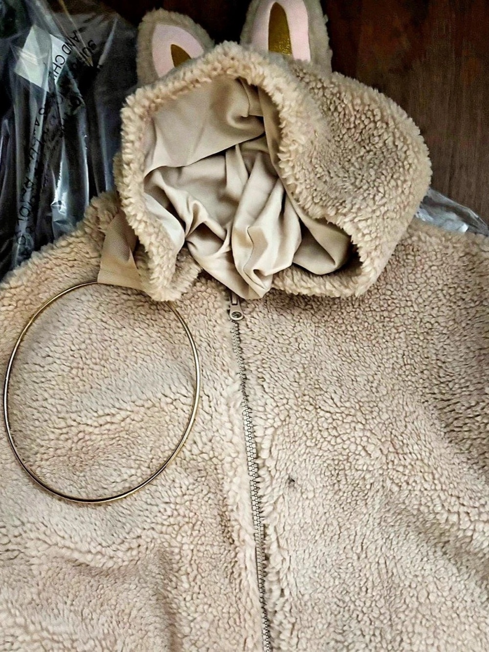 Current Mood Labubu Sherpa Jacket - Beige Teddy Fleece Zip Jacket
